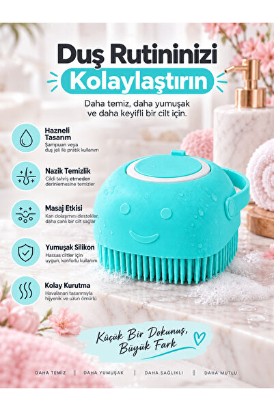 TEYYE Hazneli Silikon Vücut Yıkama Fırçası - Duş Jeli Depolu Masajlı Banyo Li...