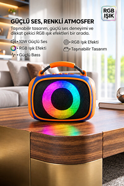 Maybax Güçlü Bass Deneyimi Sunan RGB Işıklı Bluetooth Hoparlör, Taşınabilir Ş...