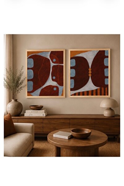 Boho wellness studio Terracotta Geometrik Soyut Çerçeveli MDF Tablo Seti