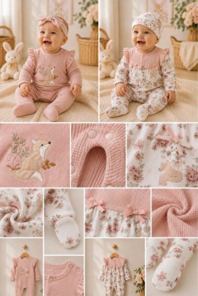 ALTINTAŞ BABY %100 Organik Pamuklu Pudra Garden Flowers Kız Bebek 2'li Tulum ...