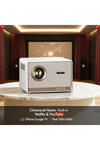 BYINTEK T5 Max Projeksiyon Cihazı, Lisanslı Google TV, Full HD 1080P, 1000 AN...