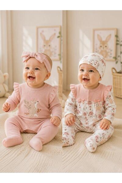 ALTINTAŞ BABY %100 Organik Pamuklu Pudra Garden Flowers Kız Bebek 2'li Tulum ...