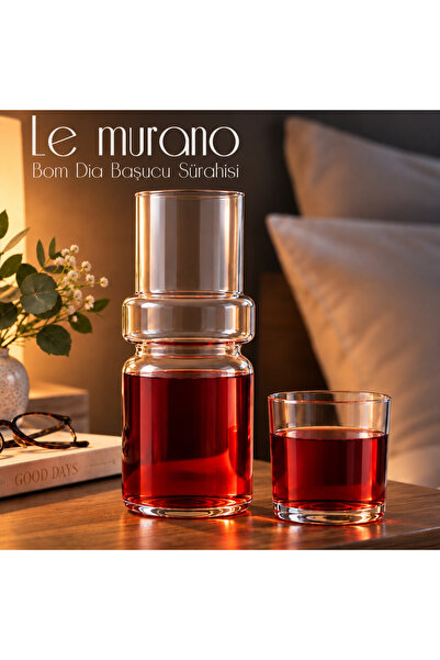 Le murano Bom Dia 700 ml Cam Başucu Sürahisi ve 230 ml Bardak Seti, Borosilik...