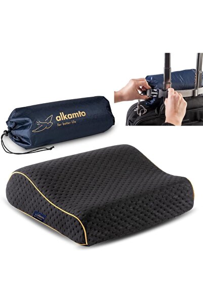 ALKAMTO Ergonomik Seyahat Yastığı Hafızalı Visco Sünger Termal Kılıflı Kamp v...