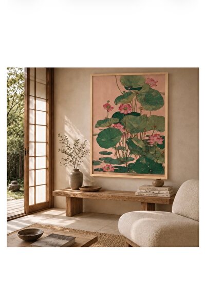 Boho wellness studio Çerçeveli MDF Dijital Baskı Lotus Çiçekleri – Japon Bahç...