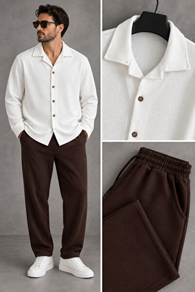 WENMİNG Set cămașă și pantaloni de vară din țesătură crep pentru bărbați