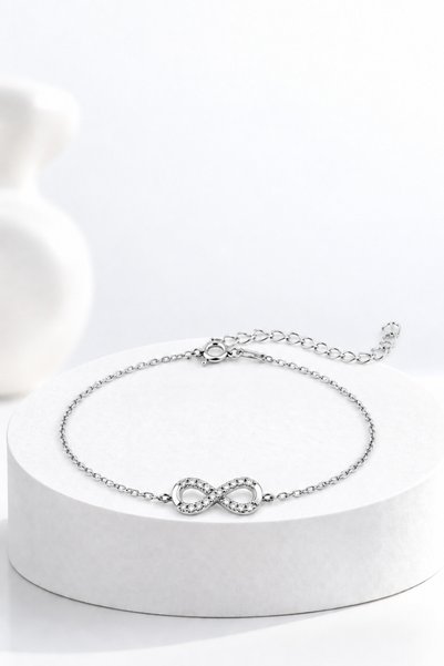 jelux silver Gümüş 925 Ayar Zirkon Taşlı Sonsuzluk Bileklik