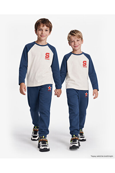 SKECHERS B LW Collage Sweatpant Büyük Erkek Çocuk Mavi Eşofman Altı SK2620107...