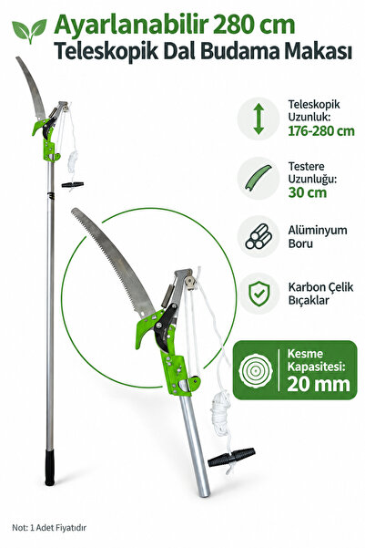 NUBLADO Ayarlanabilir 280 cm Teleskopik Alüminyum Saplı Yüksek Yerlerde Ağaç ...