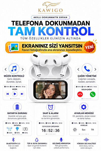 kawigo KWG Air Pro 2 Dijital ve Dokunmatik Ekranlı Bluetooth Kulaklık İos And...