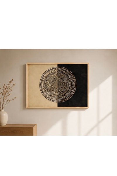 Boho wellness studio Yin Yang Nokta Desenli Çerçeveli MDF Soyut Tablo