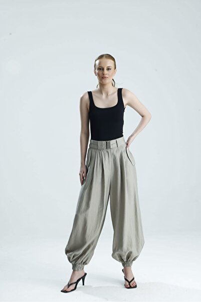 GACA COLLECTION Bonita High Waist Buckle Pocket Shalwar Stone Color Trousers