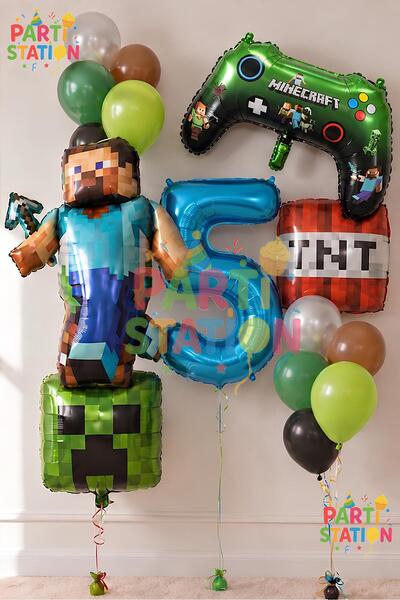 Parti Station Minecraft Balon Set 5 Yaş – 15 Parça Lacivert Rakam Balon, Oyun...