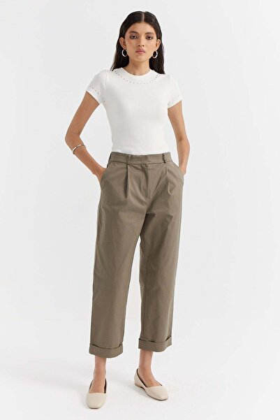 PAULMARK Women's Pleated Detailed Folded-Leg Trousers