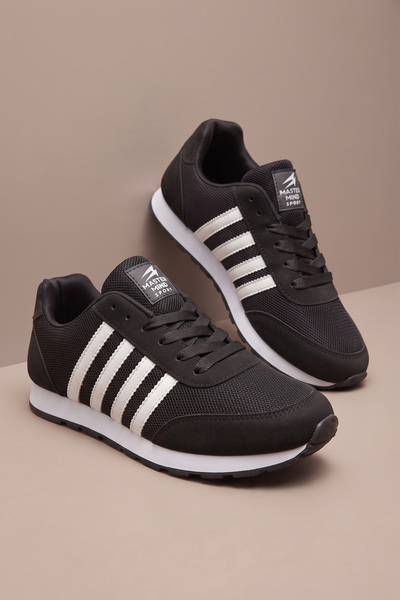 BOUIS Erkek Siyah Çizgili Günlük Sneaker – Rahat Yumuşak Tabanlı Bağcıklı Spo...
