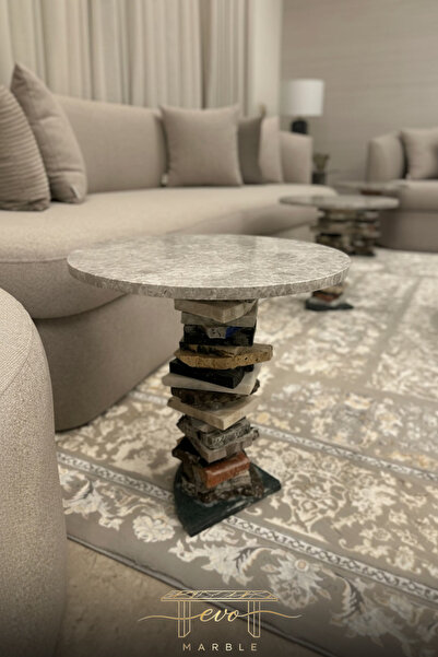 Evo Marble طاولة خدمة سطح تندرا مع قواعد رخام عشوائي