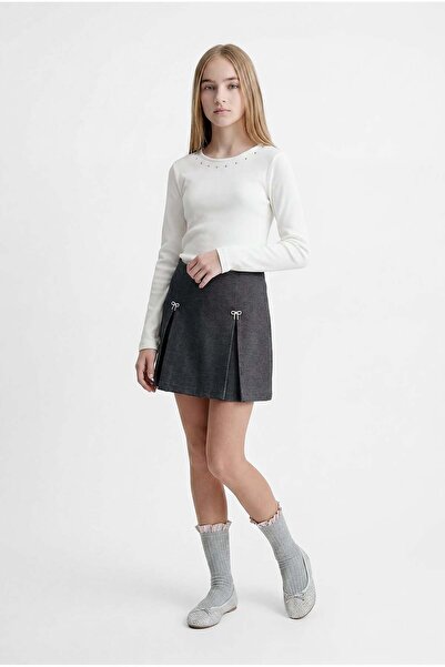 PAULMARK Girl's Collar Embellished Blouse with Shiny Stone Embroidery