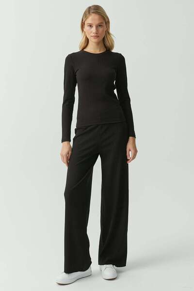 PAULMARK Elastic Waist Ribbed Trousers