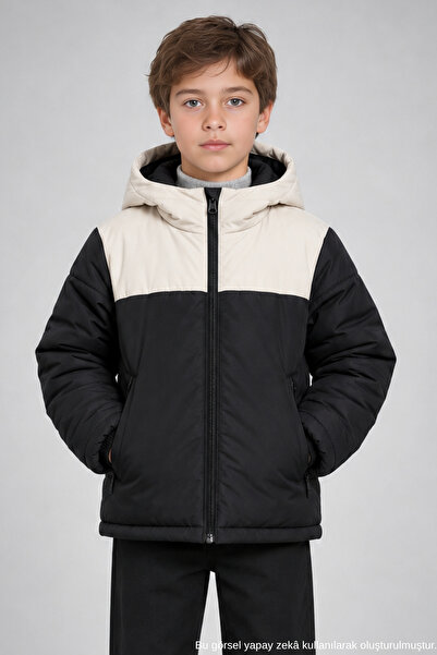 Freemen Boys' Black Stone Hooded Water and Wind Resistant Winter Puffer Coat