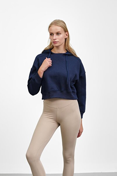İmajButik Navy Blue Hooded Inside Sh Fleece-Lined Three Thread Sweatshirt