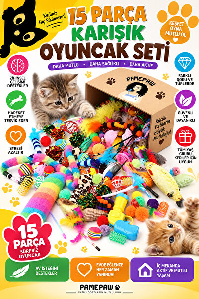 PAMEPAW 15 Parça Mega Karışık Paket Kedi Oyuncakları