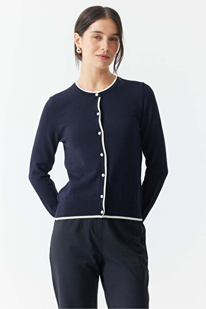 PAULMARK Women's Pique Knitted Band-Style Crocheted Cardigan with Circular Ne...
