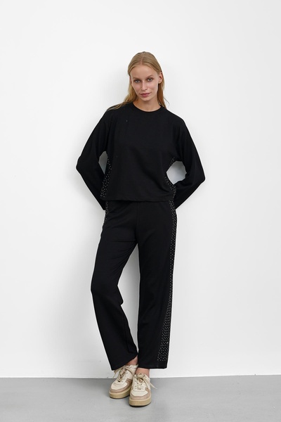 İmajButik Black Modal Suit with Stone Detail on the Sides