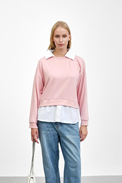 İmajButik Powder Shirt Paneled Modal Sweat