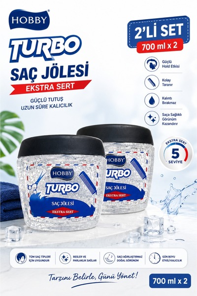 Hobby Turbo Saç Jölesi Ekstra Sert Güçlü Tutuş 700 ml 2 Adet
