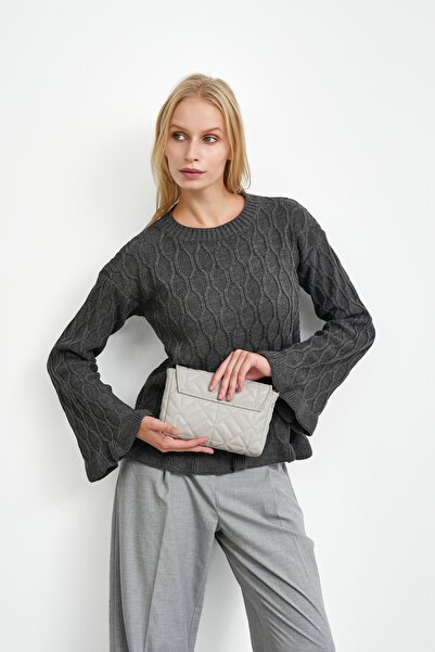 İmajButik Smoked Waist and Cuffed Sleeves Knit Sweater
