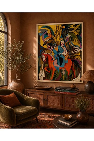 Boho wellness studio Renkli Atlı Figüratif Sanat Çerçeveli MDF Dekoratif Tablo