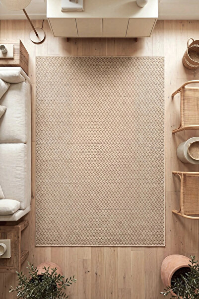 Eliz Home Naturel Jüt Halı Modern Örme Toz Vermez Kaymaz Taban Balkon Salon B...