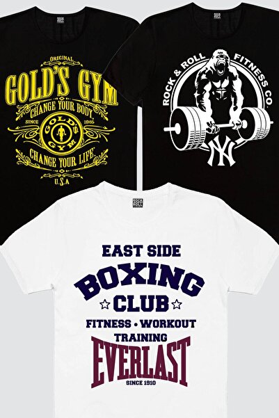ROCKANDROLL Μπλουζάκι Golds Gym Black Gorilla Gym White Boxing Club 3-pack Ec...