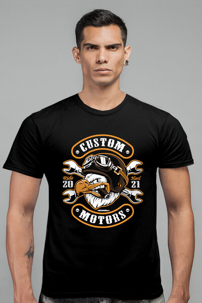 ROCKANDROLL Tricou negru cu mânecă scurtă Angry Eagle pentru bărbați