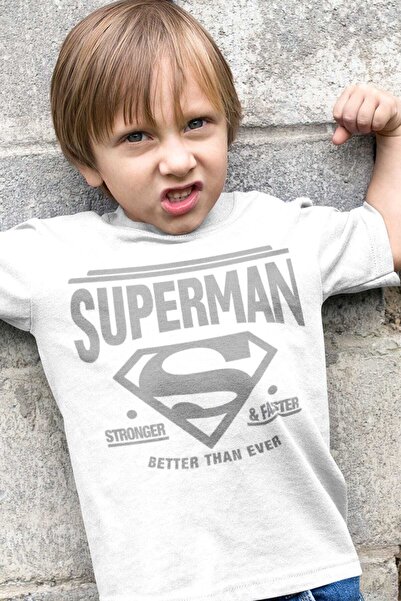 ROCKANDROLL Tricou Superman alb cu mânecă scurtă pentru fete băieți unisex pe...
