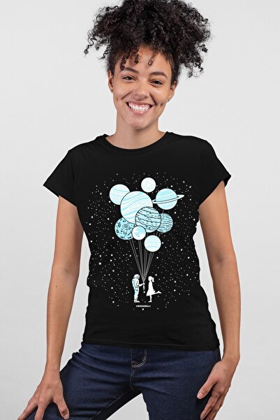 ROCKANDROLL Γυναικείο κοντομάνικο μπλουζάκι Balloon Planets μαύρο