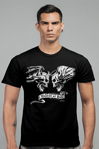 ROCKANDROLL Melek Şeytan Siyah Kısa Kollu Erkek T-shirt