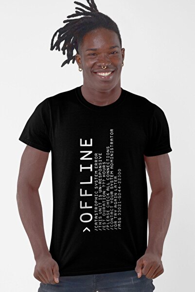 ROCKANDROLL Tricou negru cu mânecă scurtă offline pentru bărbați