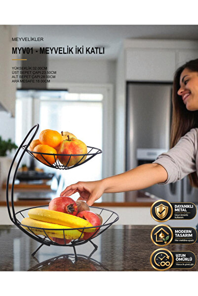 nilşah Siyah Renk 2 Katlı Meyvelik 43 Cm