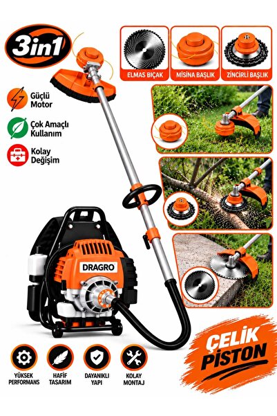 Dragro 4x4 Premium 2 Zamanlı Sırt Tipi Benzinli Motorlu Ot Çalı Tırpanı Çim B...