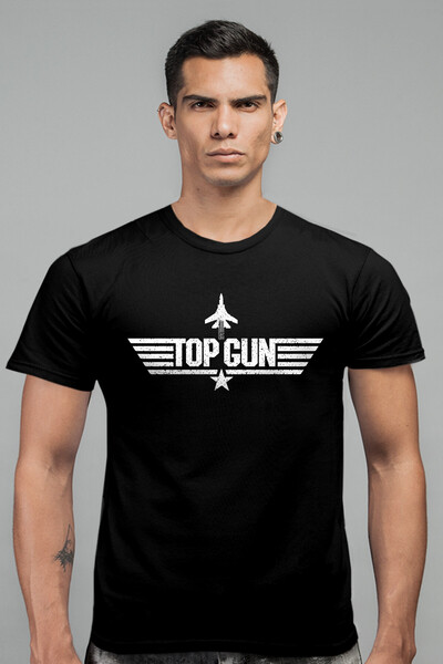 ROCKANDROLL Tricou pentru bărbați Top Gun negru cu mânecă scurtă