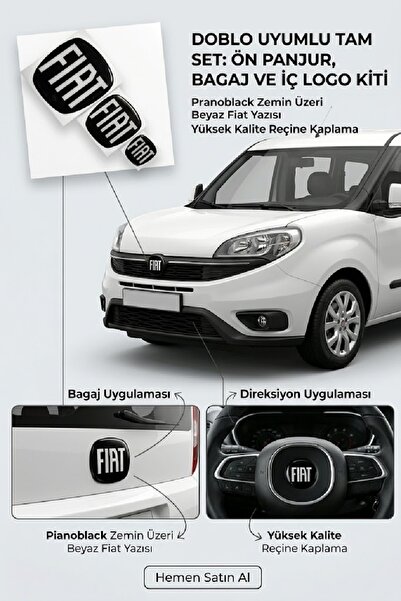 GARDENAUTO Fiat Doblo Yeni Kasa Siyah Logo 3'lü Set (ön-arka-direksiyon)