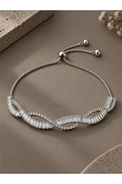 serelya Silver Color Baguette Zircon Stone Spiral Model Brass Elevator Bracelet