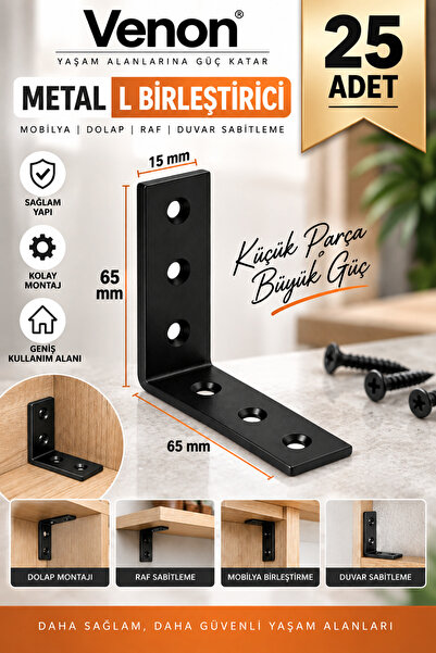 VENON ASYA || SİYAH Mobilya Eşya Dolap Duvara Sabitleme Köşebent Bağlantı Apa...
