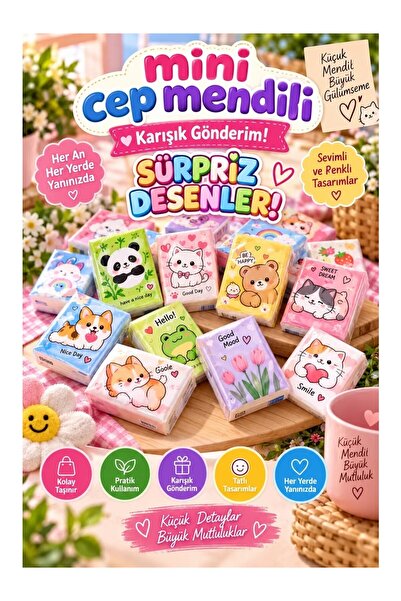 Carat Home Mini Karakterli Mini Cep Mendil Seti | Renkli Desenli Yumuşak Kağı...