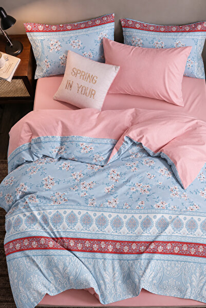 İQON Elastic Sheet Duvet Cover Set Single Size Lora Blue