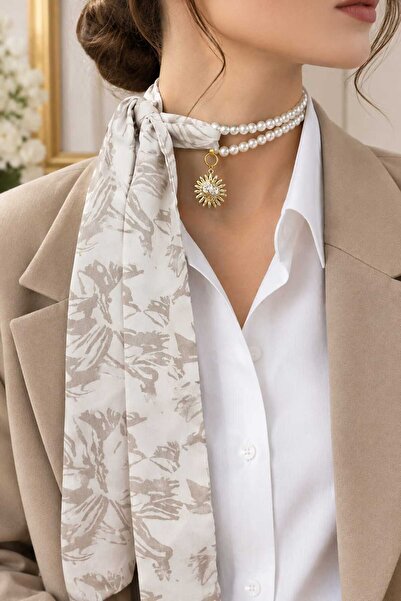 Ivory Pearl inci kolye,incili fular kolye,fular,çanta fuları,çanta charm,çok ...