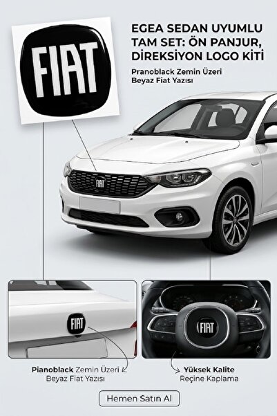 GARDENAUTO Fiat Egea SEDAN Logo Seti Siyah FİAT Logo Direksiyon Panjur Bagaj ...