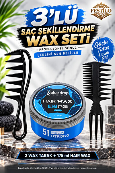 FESTİLO 3-Piece Hair Styling Wax Set |   2 Wax Combs + 175 ml Hair Wax |   Pr...