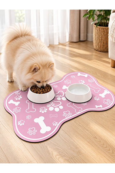 NazLand Pinky Bone Shaped Non-Slip Dog Food and Water Bowl Mat – Gray